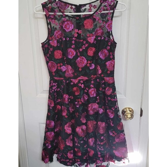 Tahari ASL Floral Embroidered-Mesh Illusion Fit & Flare Dress - Picture 1 of 8